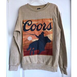 Coors Tan Mineral Wash Sweatshirt Cowboy Tapestry Patch Mens Small NWT Western